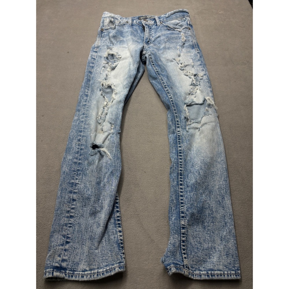 BKE Jake Straight Leg Distressed Acid Wash Blue Denim Ripped Jeans 30S